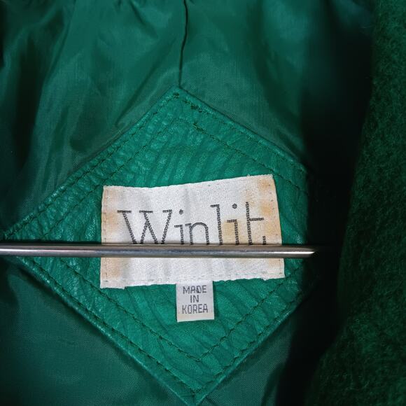 Vintage Winlit Women Jacket Size Medium Green Felt and Leather Panelsd - Picture 10 of 16